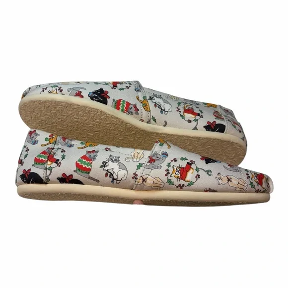 TOMS Christmas Cats Slip On Flats Size 9 - Picture 3 of 6
